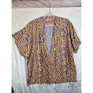 Grand Greece Anthropologie Kimono Cardigan Yellow blue Geometric Viscose Top‎